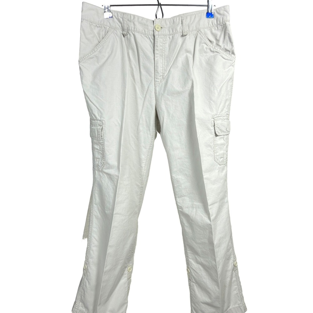 Caribbean Joe Cargo Pants 12 Womens Ripstop Utility Straight Leg Stone Beige